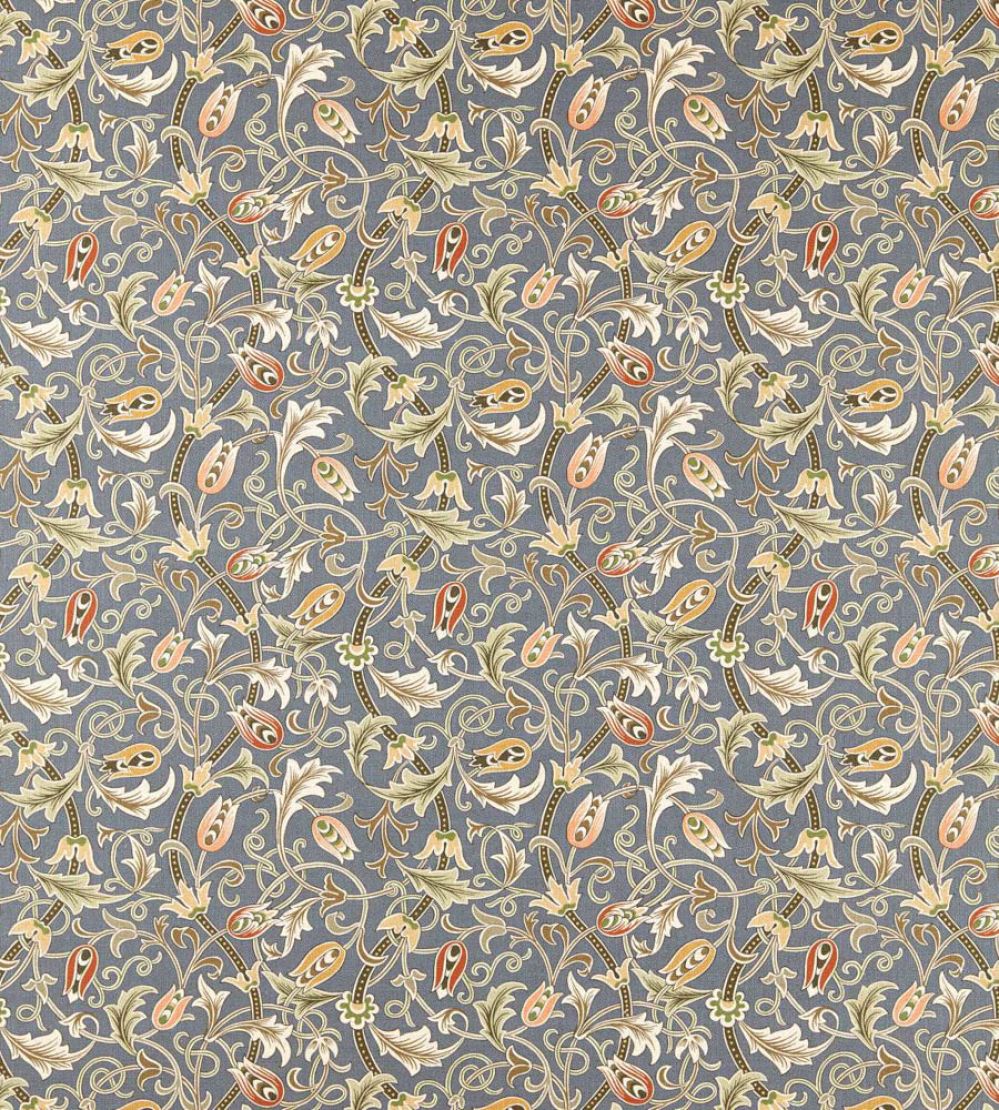 Scrolling Tulip Fabric by Morris & Co Slate/Apricot
