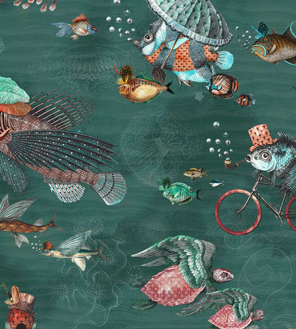 Sea Life Wallpaper by Brand McKenzie Teal & Coral