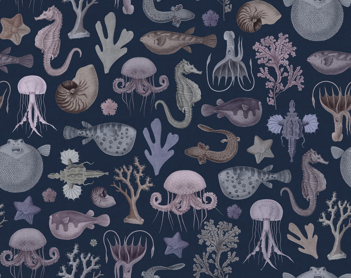 Sea Life Navy Blue mural by Rebel Walls