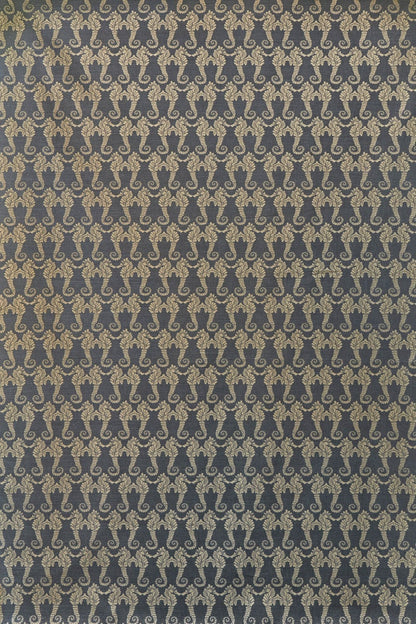 Seahorse Fabric by Barneby Gates Gold on Charcoal