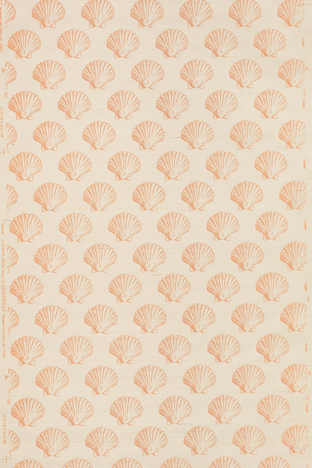 Seashells on Grasscloth Salmon on Cream wallpaper by China Seas