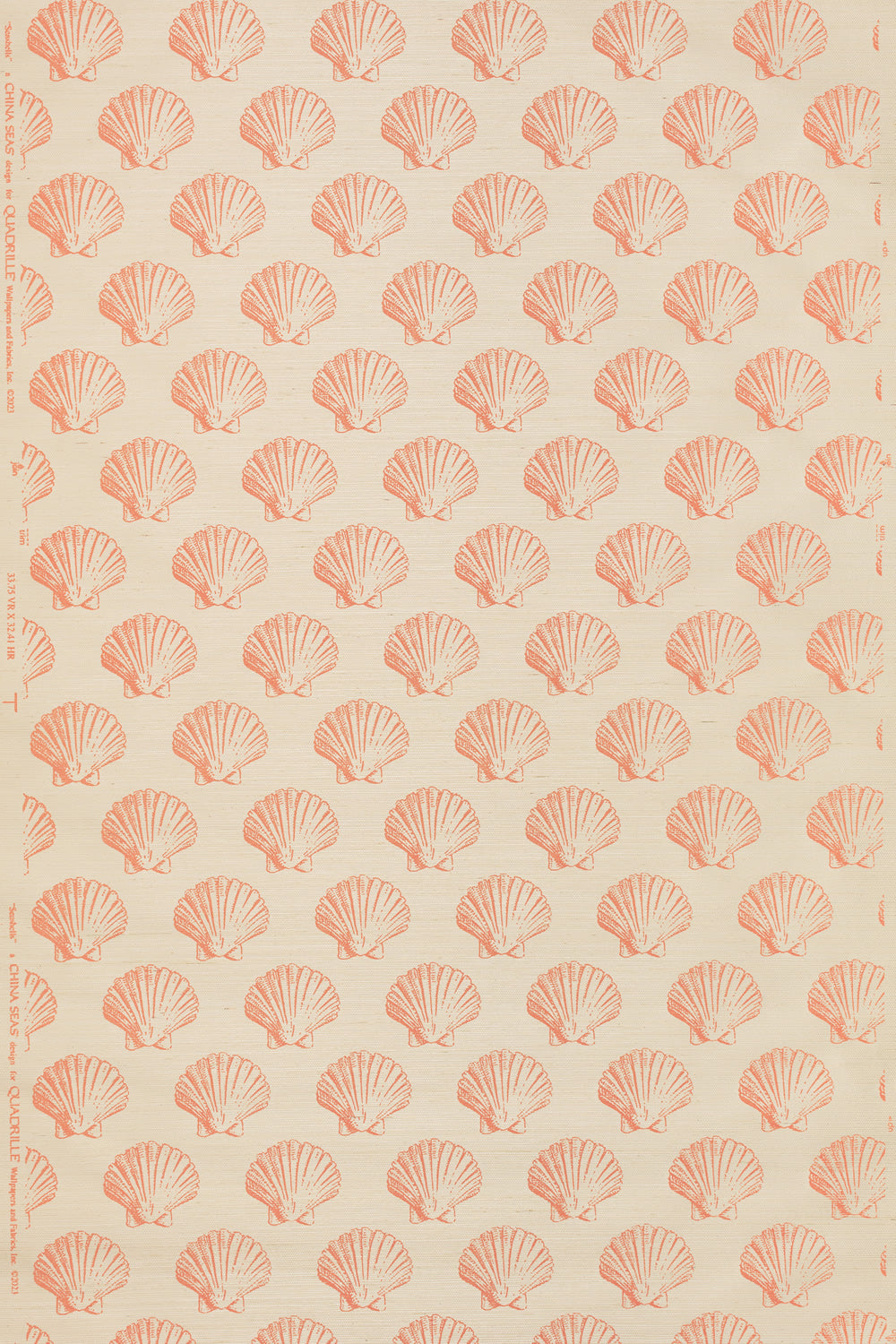 Seashells on Grasscloth Flamingo on Cream wallpaper by China Seas