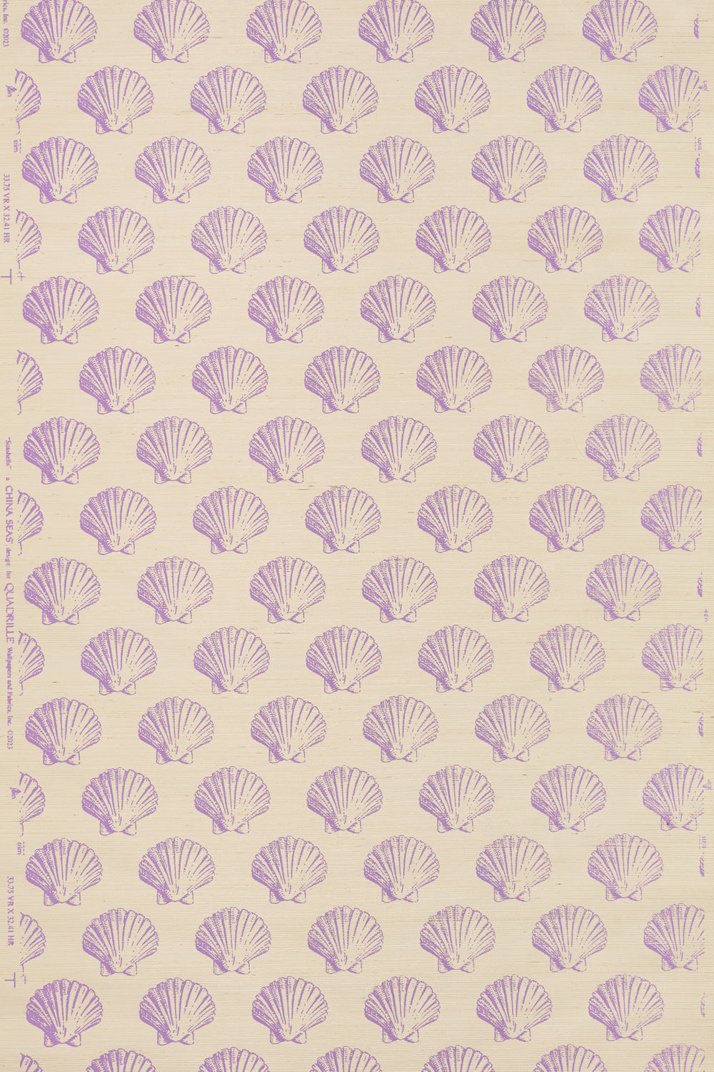 Seashells on Grasscloth Purple on Cream wallpaper by China Seas