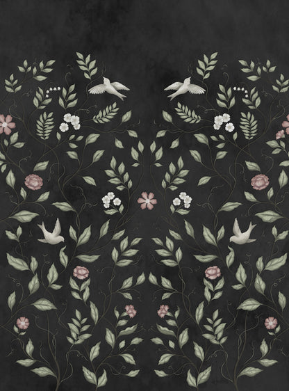 Serene Garden Black mural by Rebel Walls