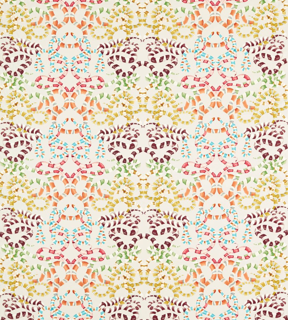 Serpenti Fabric by Harlequin Bleached Coral / Paprika / Positano / Azul