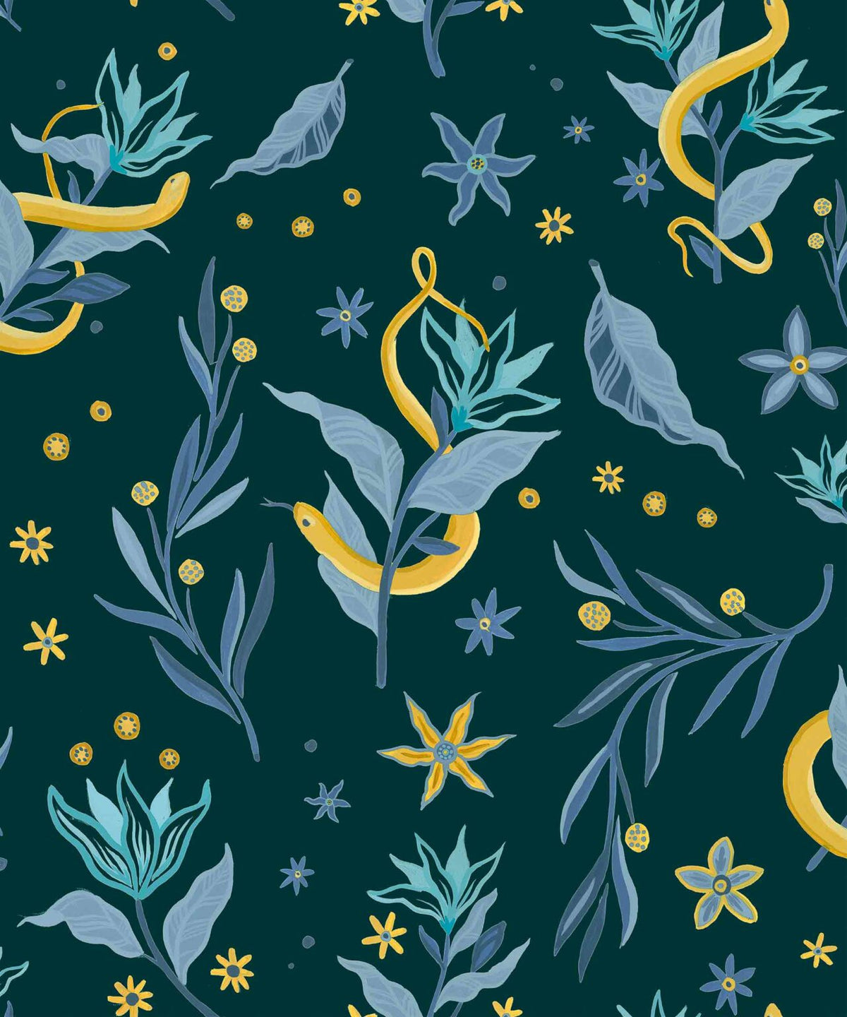 Serpientes y Flores wallpaper by Coordonné in Dark, flat pattern view