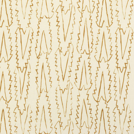 Serrata Printed Linen Fabric by Volga Linen in Oyster/Old Gold