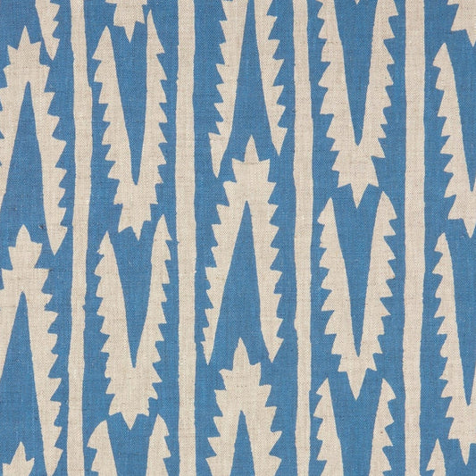 Shashka Printed Linen Fabric by Volga Linen in Cornflower Blue/Natural