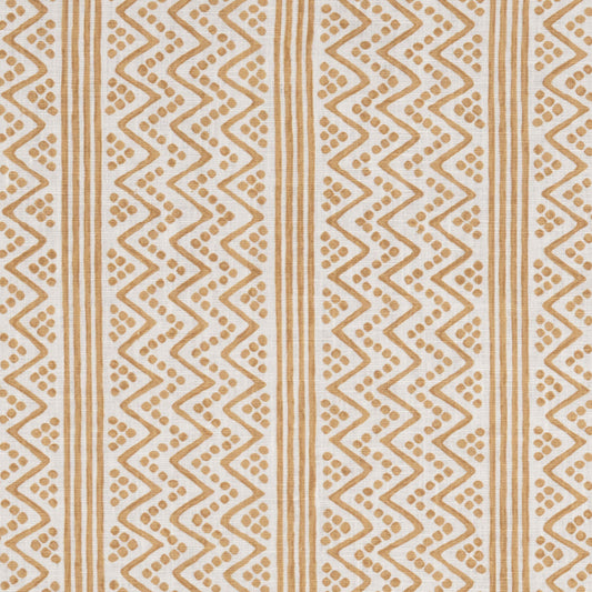 Sheherazade Printed Linen Fabric by Volga Linen in Washed Gold/Oyster