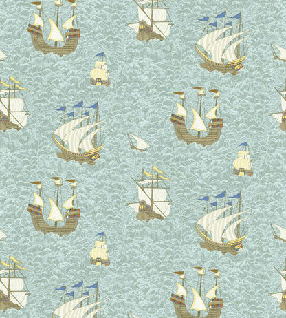 Ships Wallpaper by Josephine Munsey Light Blue