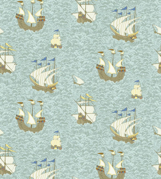 Ships Wallpaper by Josephine Munsey Light Blue