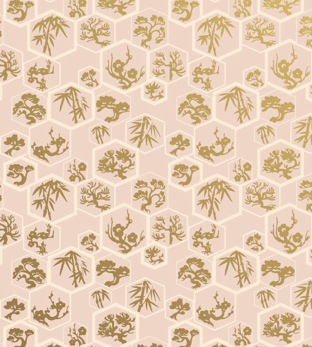 Shouchikubai Wallpaper by Farrow & Ball Pink Ground / Tallow