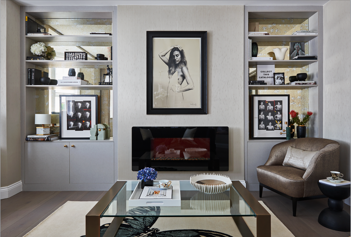 Silky Strings Wallpaper by Phillip Jeffries in Agate, shown installed in a room setting