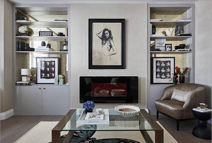 Silky Strings Wallpaper by Phillip Jeffries in Agate, shown installed in a room setting