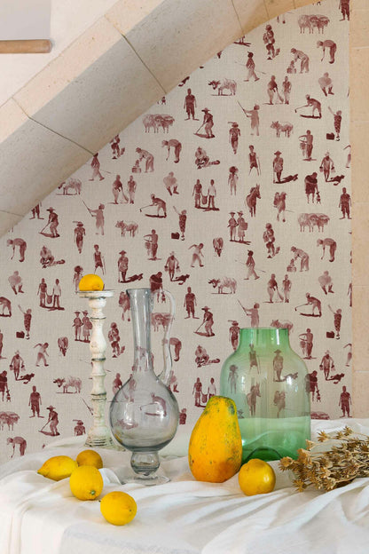 Sineu wallpaper by Coordonné in Wine, shown in a styled room