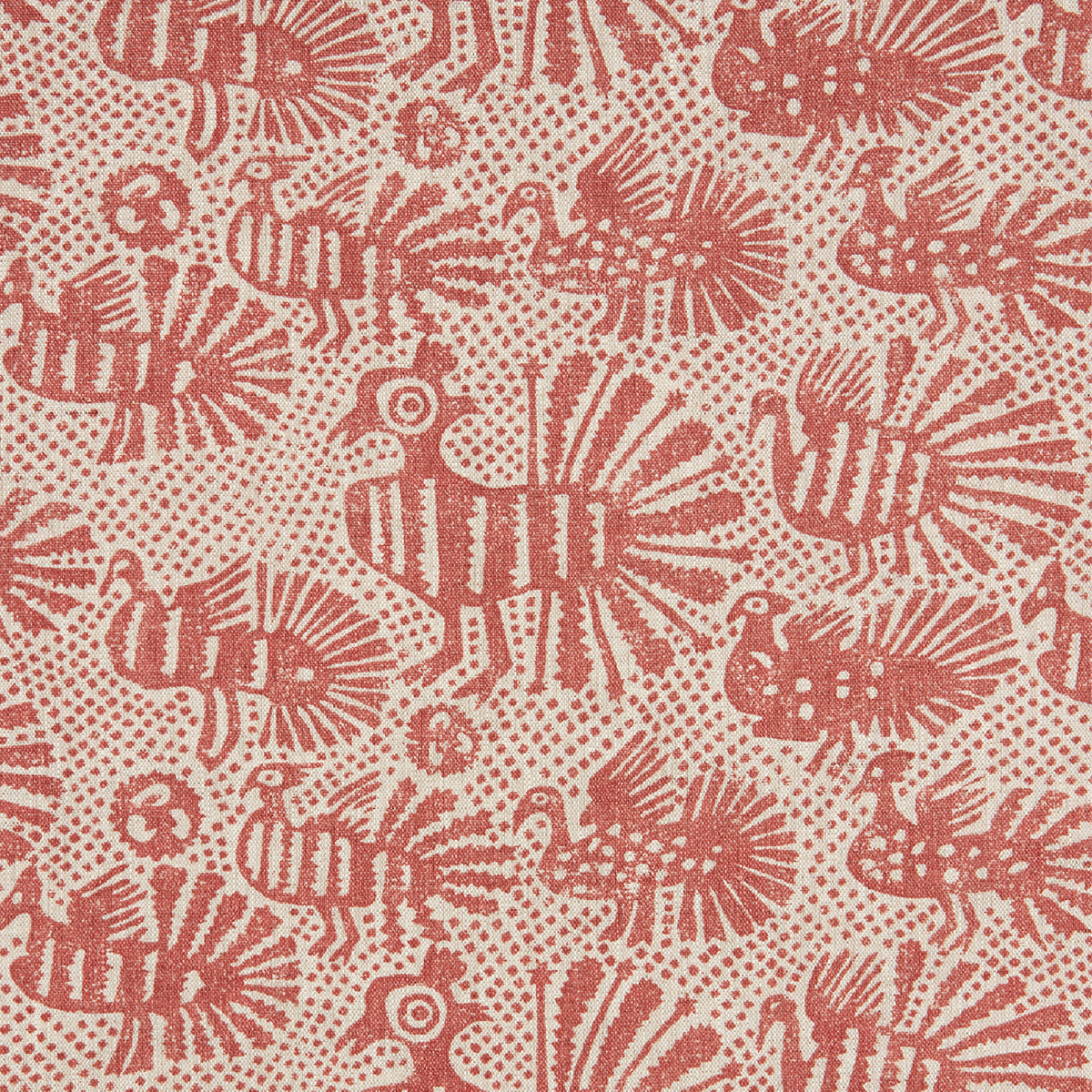Sirin Printed Linen Fabric by Volga Linen in Terracotta/Natural