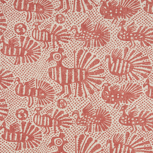 Sirin Printed Linen Fabric by Volga Linen in Terracotta/Natural