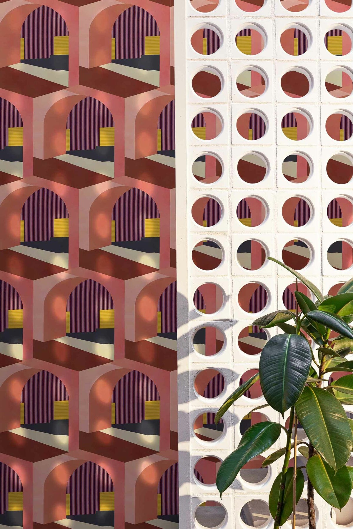 Soller wallpaper by Coordonné in Peach, shown in a styled room