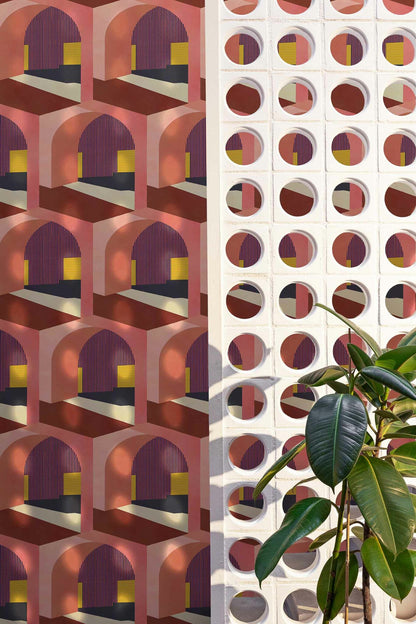Soller wallpaper by Coordonné in Peach, shown in a styled room