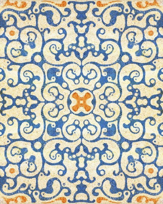 Spanish Tile Taupe, Blue wallpaper by MINDTHEGAP