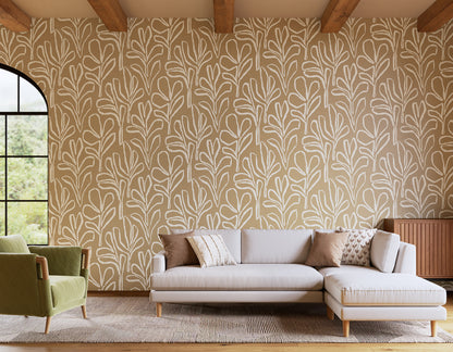 Sprig Silhouette Wallpaper by Phillip Jeffries in Chicory, shown installed in a room setting