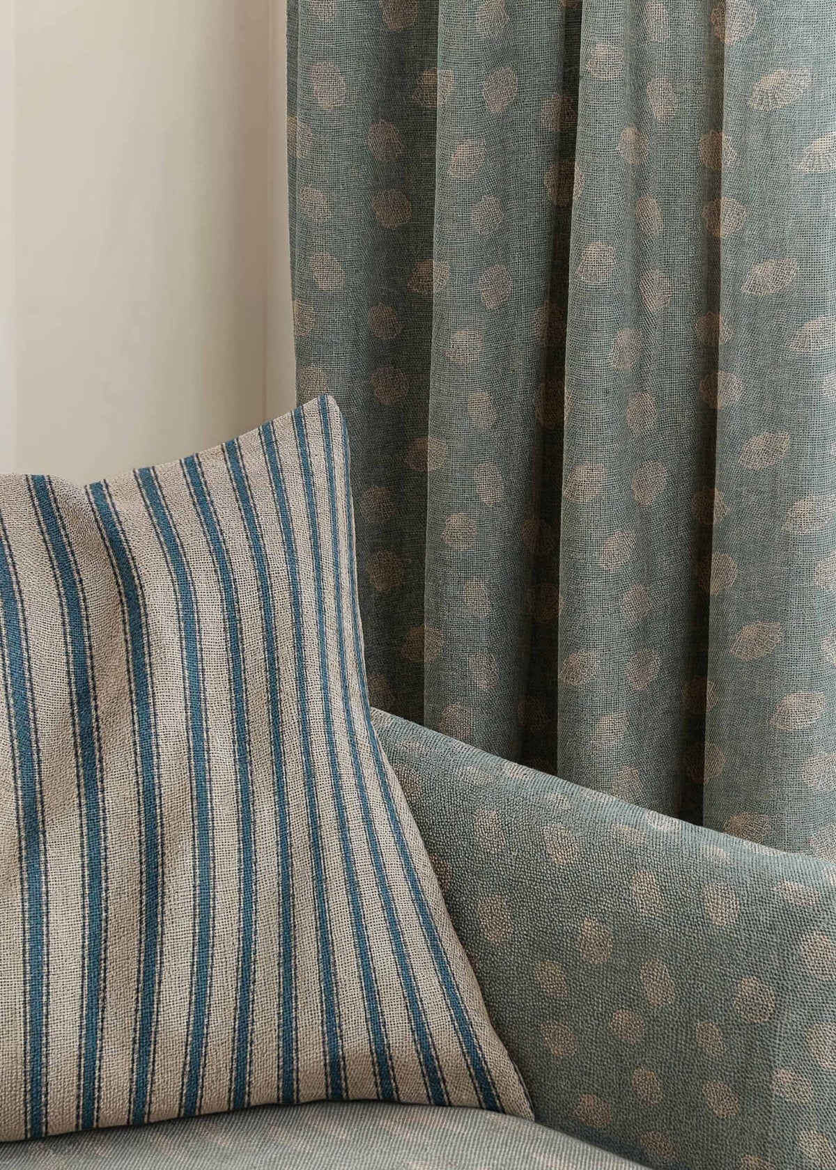 Sta Maria fabric by Coordonné in Aqua, shown in a styled room
