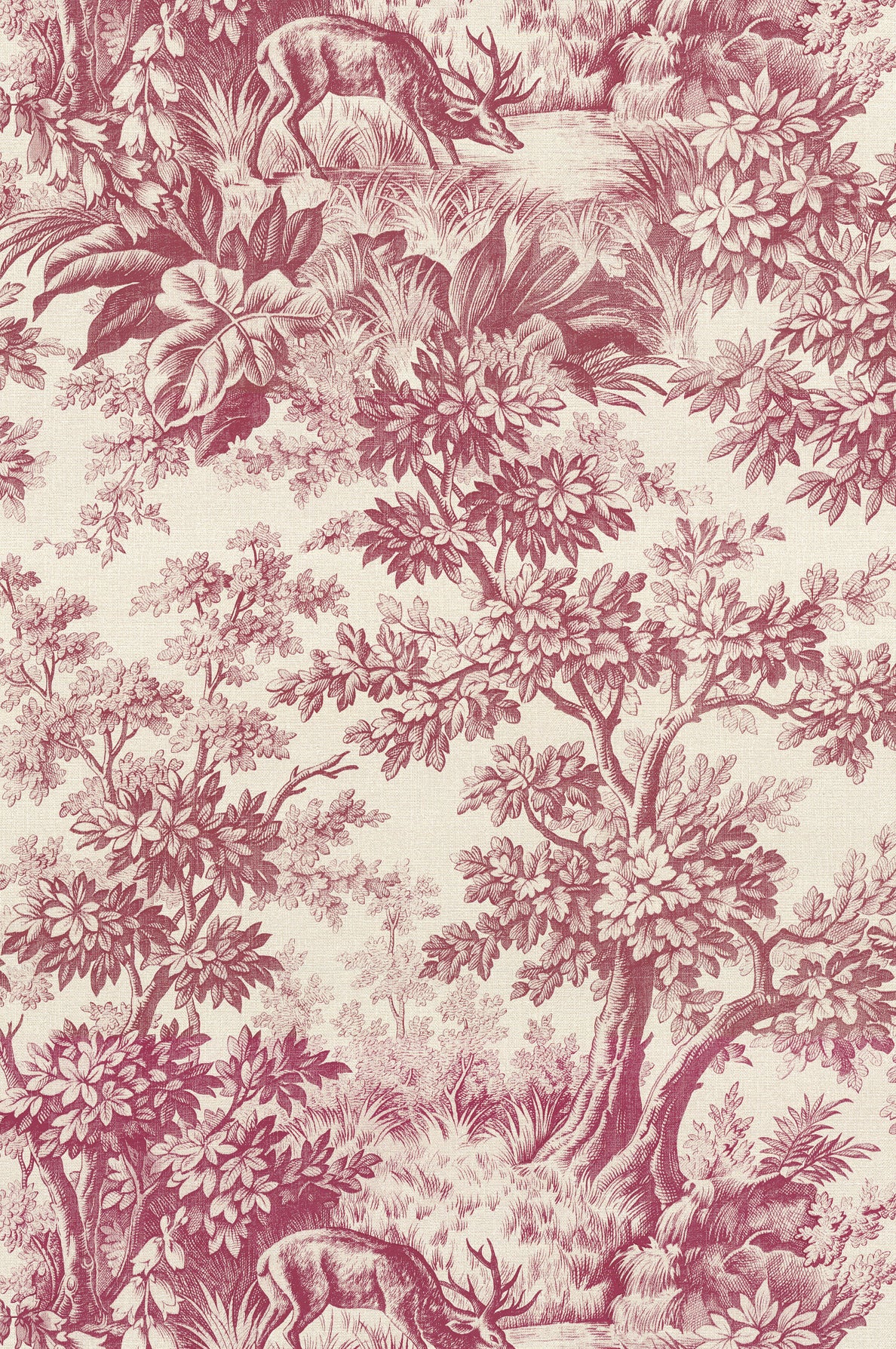Stag Toile wallpaper by Little Greene in Burgundy