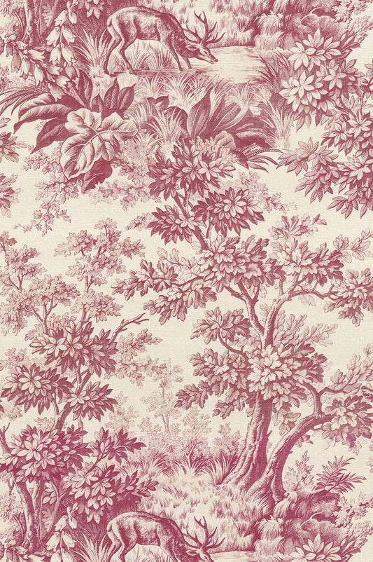 Stag Toile wallpaper by Little Greene in Burgundy
