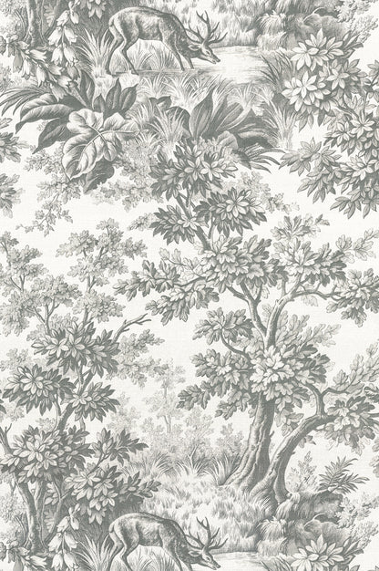 Stag Toile wallpaper by Little Greene in Moss