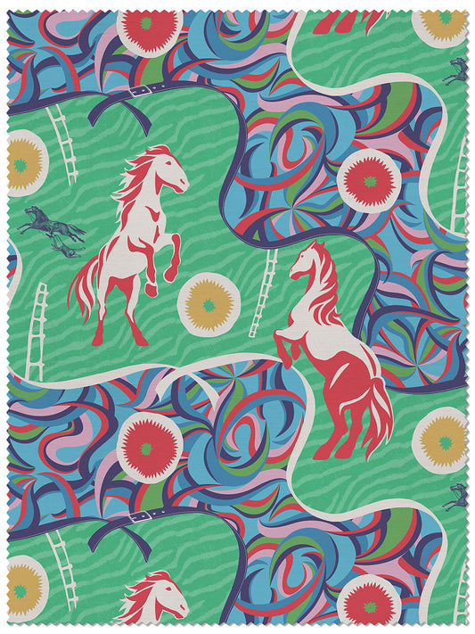 Stallion Rhapsody Velvet Fabric by Divine Savages in Ketamint, pattern swatch