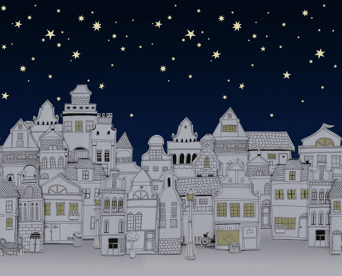 Star Town Night mural by Rebel Walls