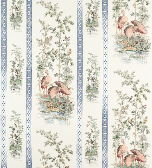 Storks & Thrushes Fabric by Zoffany Tuscan Pink / Cobalt