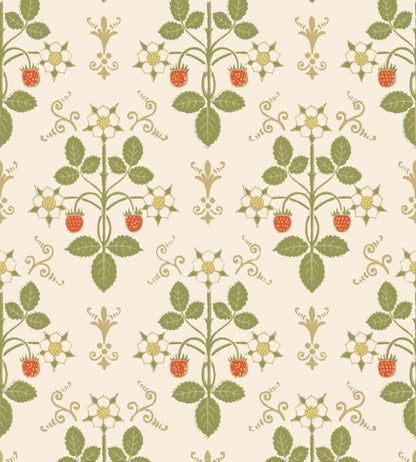 Strawberry Wallpaper by Cole & Son Poppy, Spring Green & Metallic Gold on Stone
