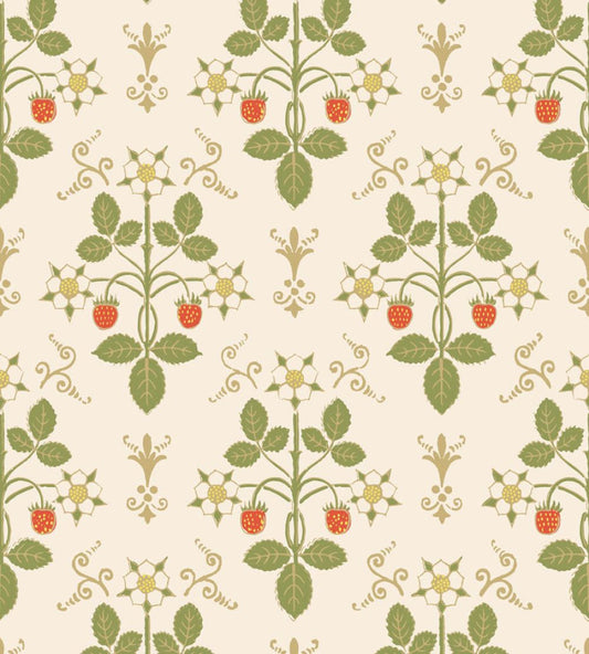 Strawberry Wallpaper by Cole & Son Poppy, Spring Green & Metallic Gold on Stone