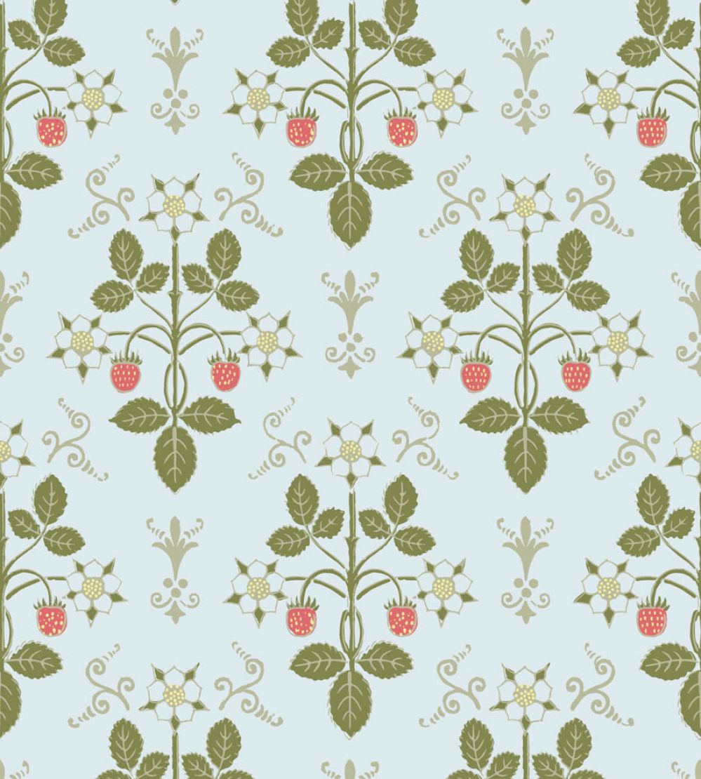 Strawberry Wallpaper by Cole & Son Olive on Print Room Blue