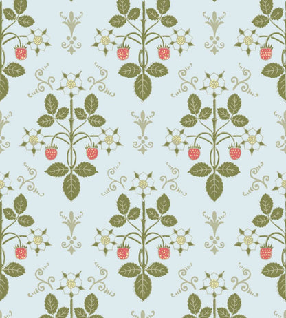 Strawberry Wallpaper by Cole & Son Olive on Print Room Blue