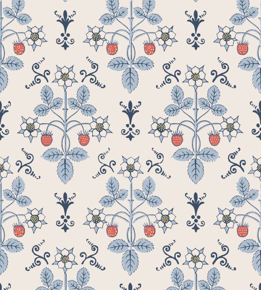 Strawberry Wallpaper by Cole & Son China Blue on Cream
