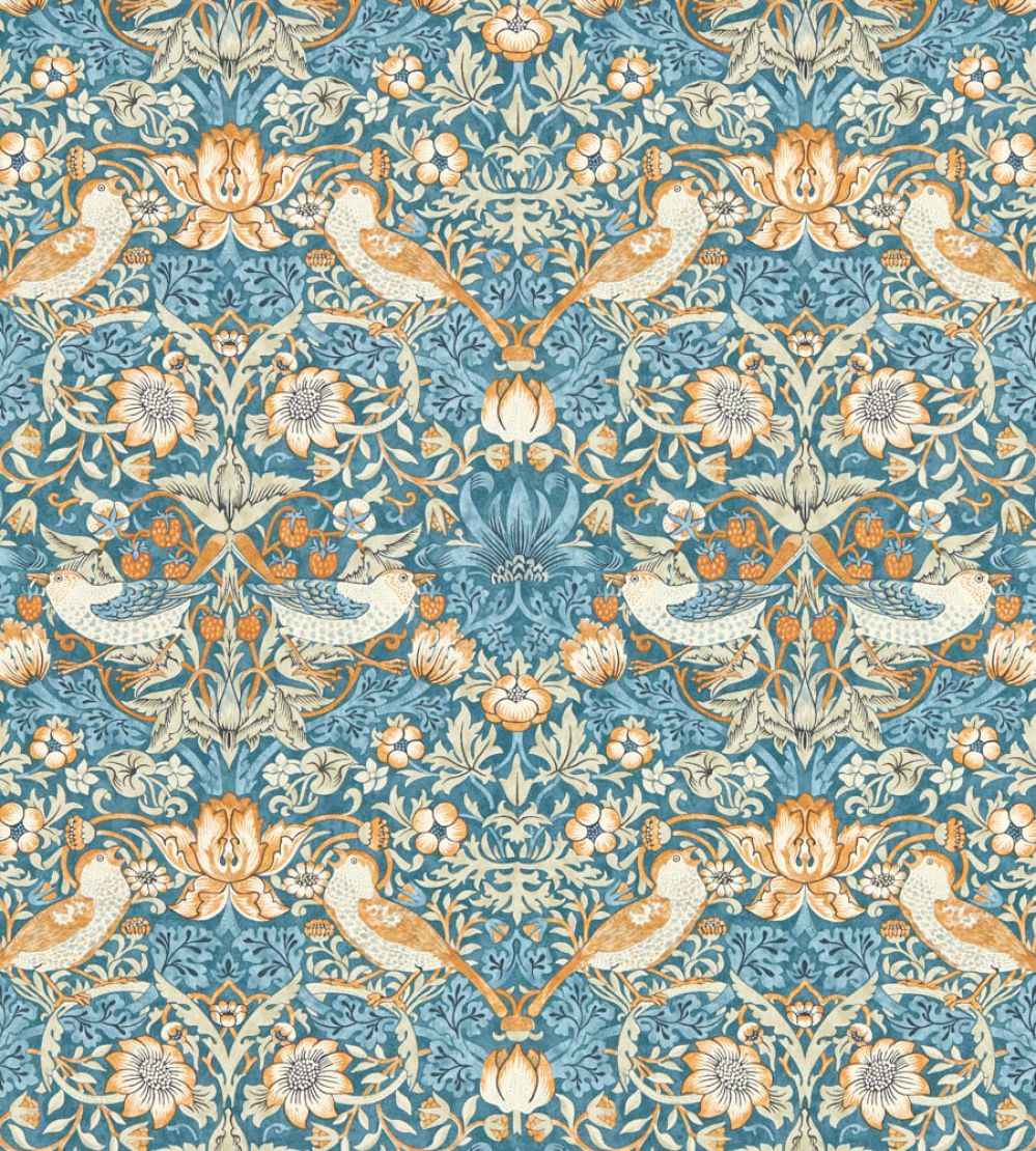 Strawberry Thief Wallpaper by Clarke & Clarke Denim/Spice