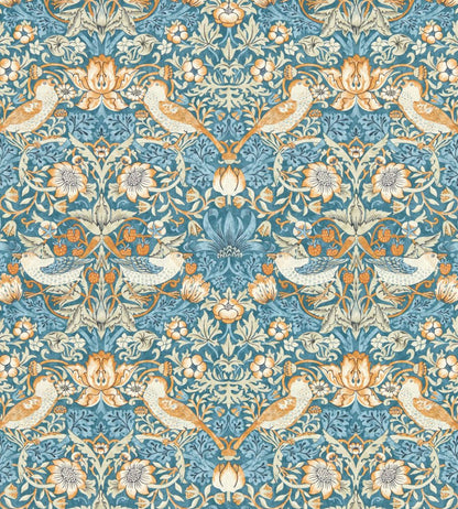 Strawberry Thief Wallpaper by Clarke & Clarke Denim/Spice
