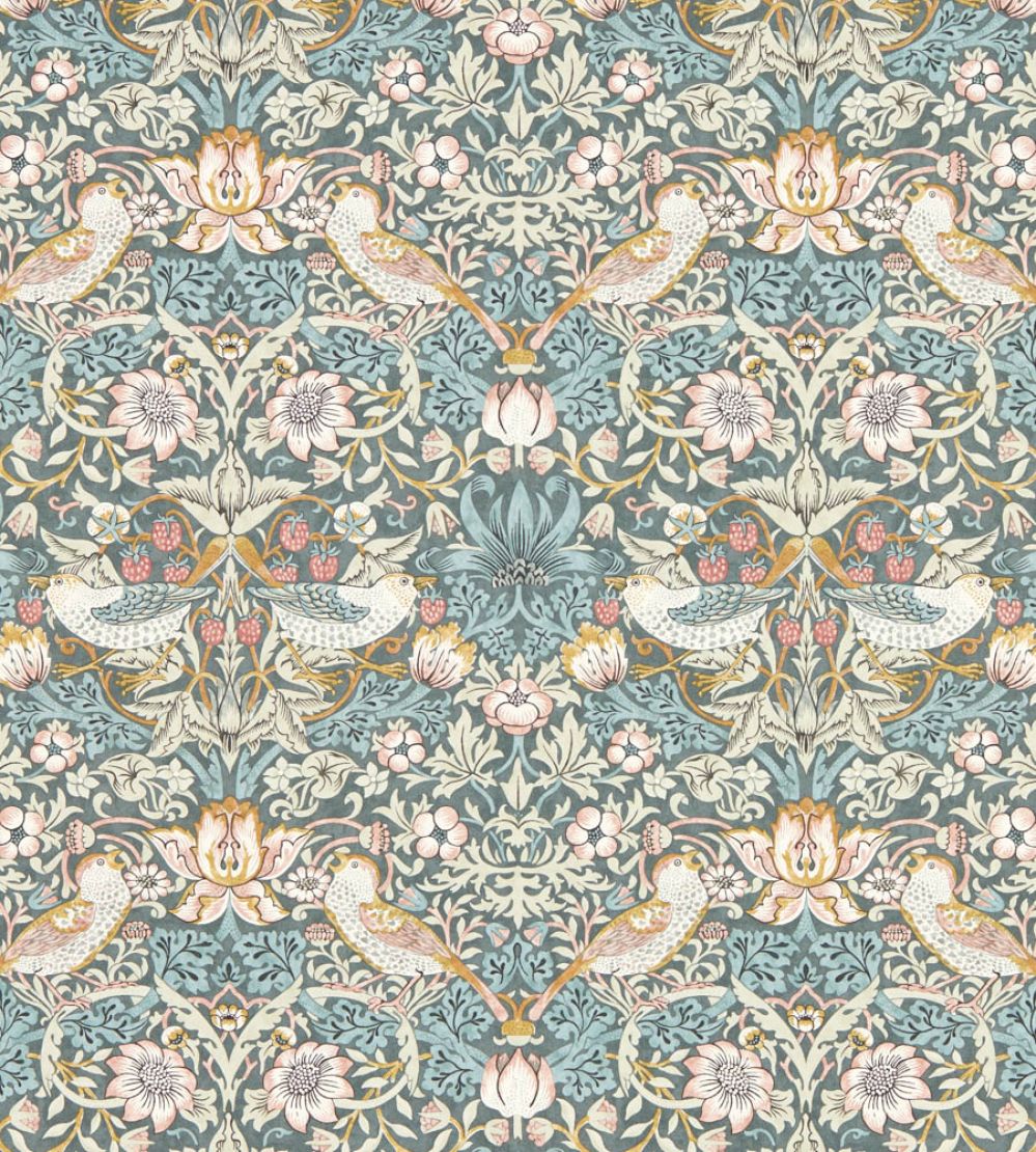 Strawberry Thief Wallpaper by Clarke & Clarke Slate/Blush