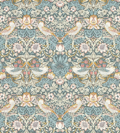 Strawberry Thief Wallpaper by Clarke & Clarke Slate/Blush