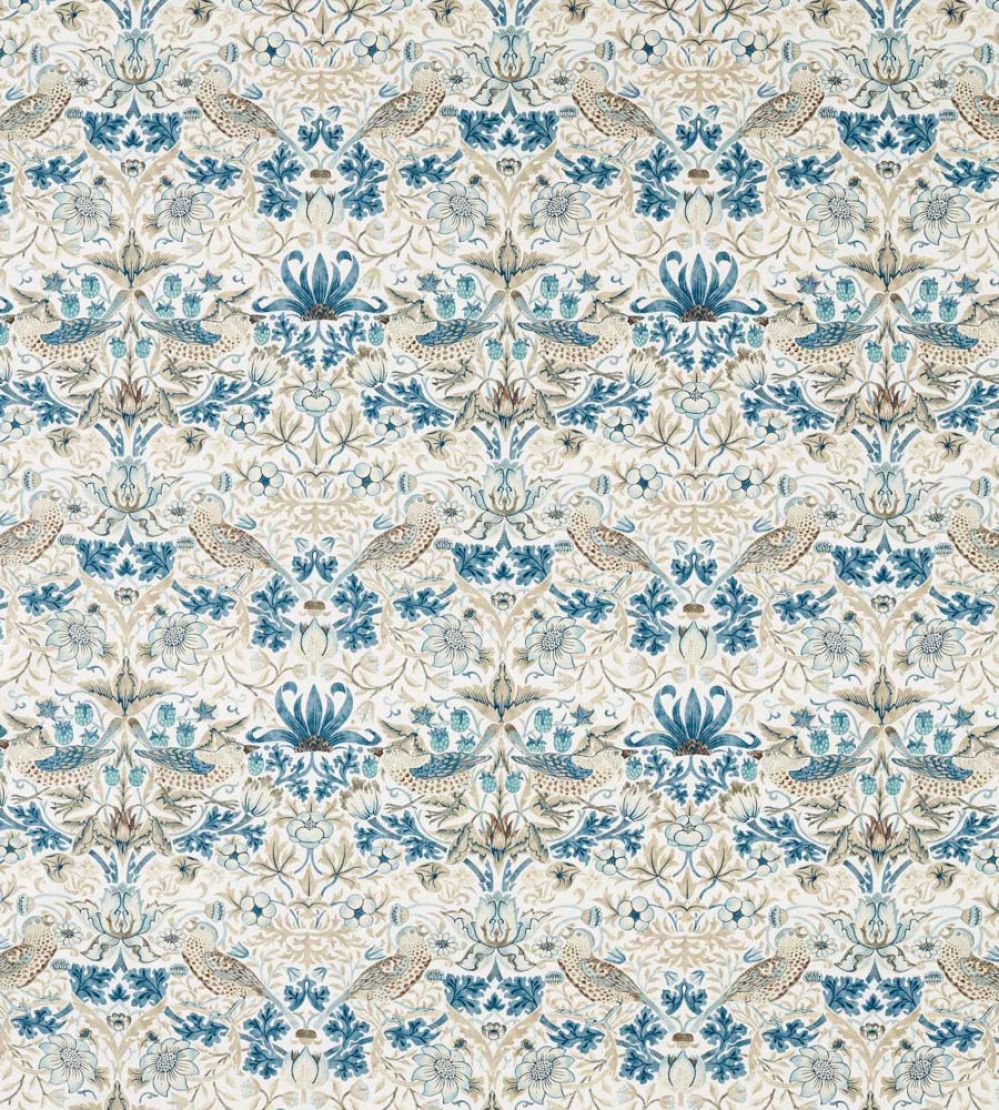 Strawberry Thief Wide Width Fabric by Morris & Co Mineral Blue/Linen