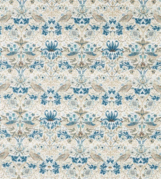 Strawberry Thief Wide Width Fabric by Morris & Co Mineral Blue/Linen