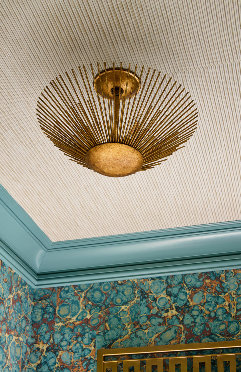Streamlined Wallpaper by Phillip Jeffries in Caviar Black, shown installed in a room setting