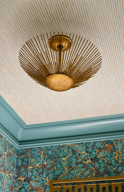 Streamlined Wallpaper by Phillip Jeffries in Caviar Black, shown installed in a room setting
