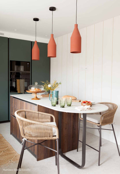 Stripe 0,3 wallpaper by Coordonné in Curry, shown in a styled room