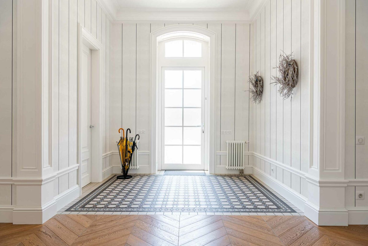 Stripe 0,3 wallpaper by Coordonné in Galaxia, shown in a styled room