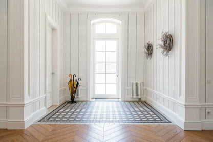 Stripe 0,3 wallpaper by Coordonné in Galaxia, shown in a styled room