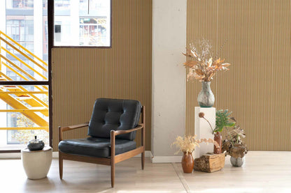 Stripe 0,7 wallpaper by Coordonné in Curry, shown in a styled room