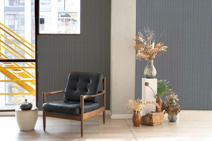Stripe 0,7 wallpaper by Coordonné in Galaxia, shown in a styled room